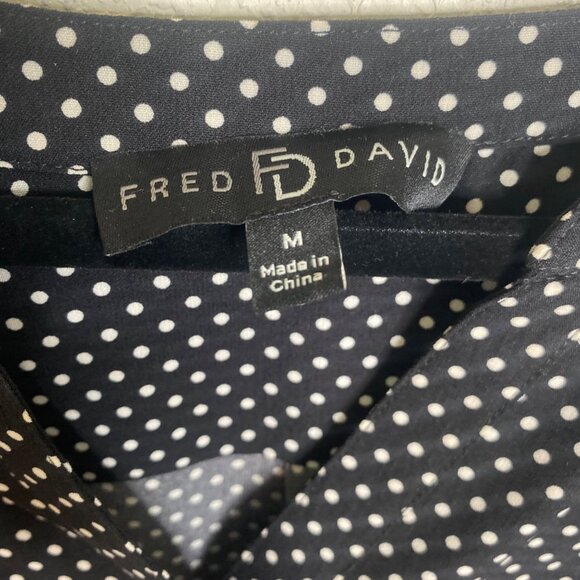 Fred David Black & White Polka Dot Button-Down Blouse Womens M Polyester Spandex - Picture 3 of 9